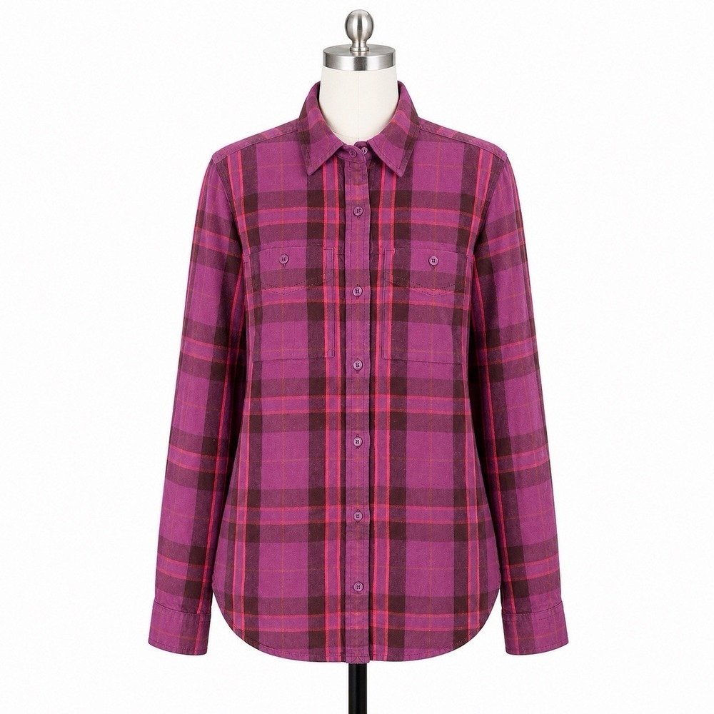 REI Co-op Flannel Shirt Women XS PinkPlaid Button Front Cotton Chest Pockets